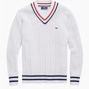 Vineyard Vines Heritage American White Cable Knit V-Neck Sweater, size Medium